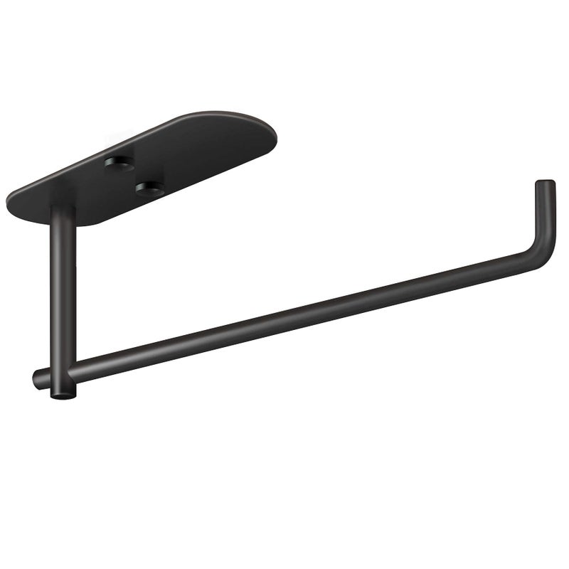 VAEHOLD Self Adhesive Paper Towel Holder Under Cabinet Mount, Wall Mounted Paper Towel Roll Holder for Kitchen, Bathroom, Wall - SUS304 Stainless Steel (Black) - Image 1